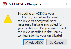 Kleopatra dialog window with the Add ADSK option